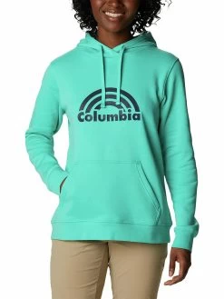Columbia Women Green Full Sleeve Trek Graphic Hoodie