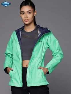 Columbia Womens Green Polyester Full Sleeve Arcadia II Rain Jacket