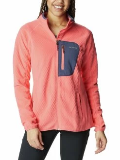 Columbia Women Red Full Sleeve W Outdoor Tracks Full Zip